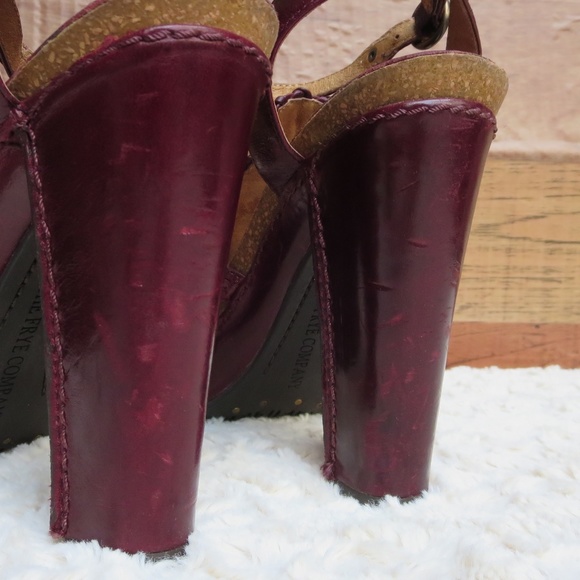 NEW! Frye 7 Wine Color Grace T Strap Sandal/Heels - Picture 4 of 6